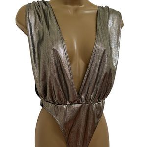 US Women's Bodysuit Shiny Metallic Sleeveless High Cut Thong